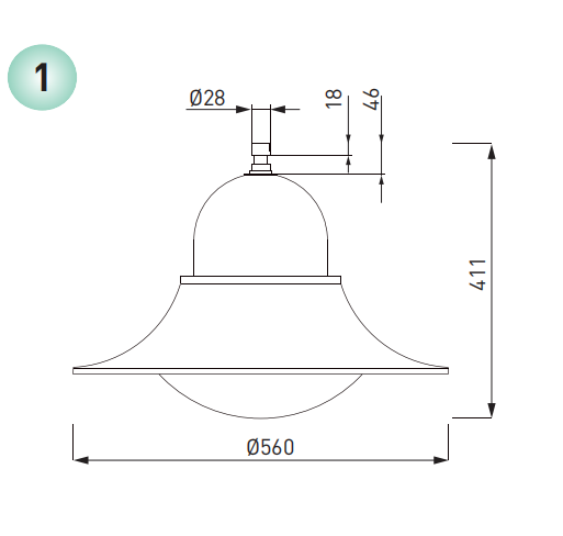 Luz de jardín LED de aluminio, 60W, colgante, para la costa