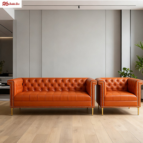 Luxury Design PU Leather Tufted Back Sofa Sets for Hotel Lobby Use