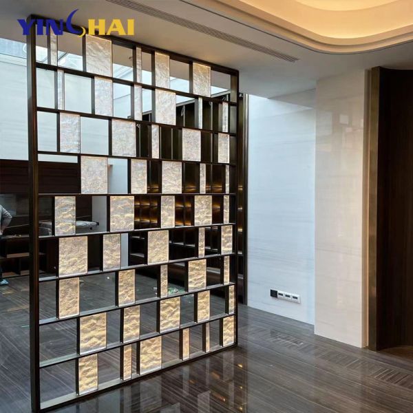OEM Stainless Steel Screen Partition Crystal Pendant Glass Metal Room Dividers Partitions