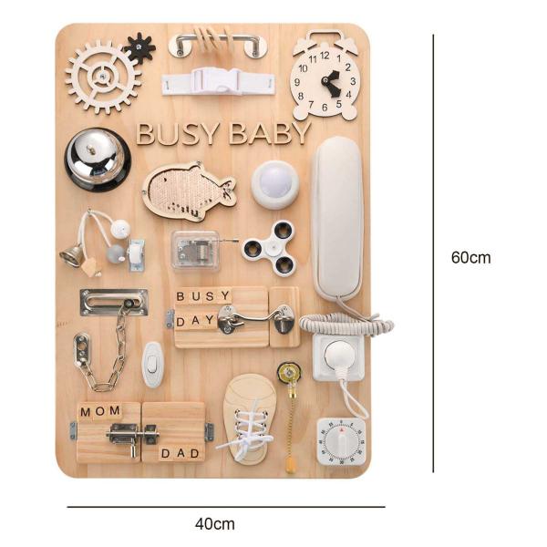 Wooden Handmade Baby Activity Boards Featuring Keys Lock Latches and Time Telling Clock