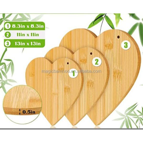 Tablas de corte de bambú en forma de corazón sostenibles 3 pcs para cocinas profesionales