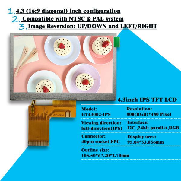 4.3 Inch TFT LCD Display with 480x272 RGB Resolution and IPS Viewing Angle