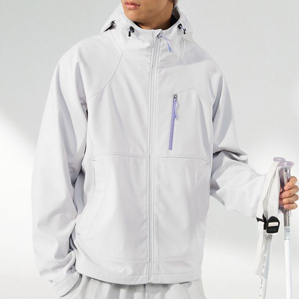 Men Hooded Soft Shell Hiking Jacket, Windproof Water Repellent Fleece Lined Outdoor Coat, OEM Custom Logo & Private Label