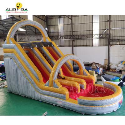 Festa de Verão Slide de Água Inflável Amarelo Cinzento Slide Molhado Inflável Com Salpicamento