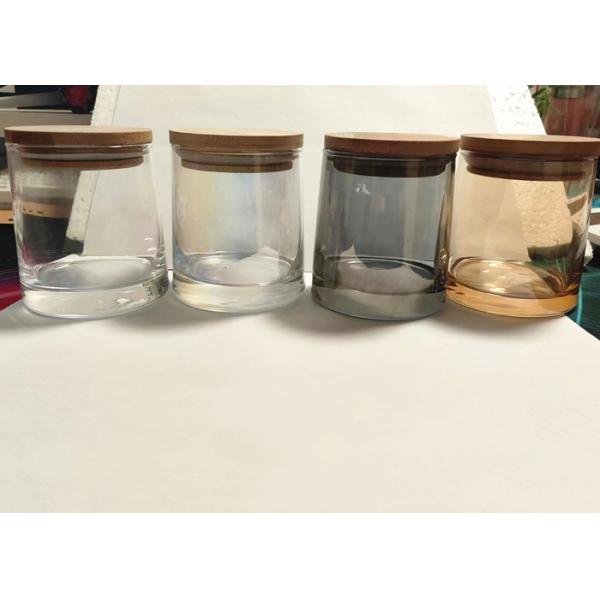 Home Decor Luxury Electroplate Glossy Black Amber Glass Candle Jar with Bamboo Lid for Candle Making