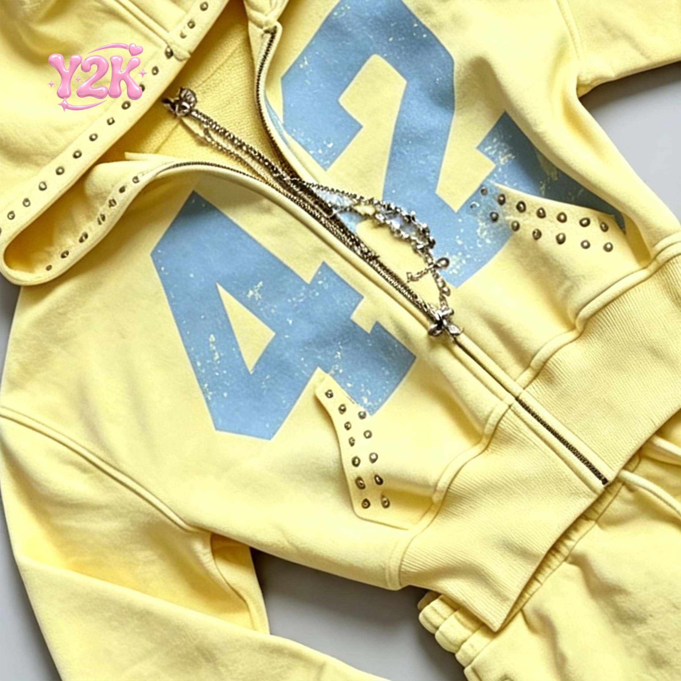 Custom Yellow Graphic Zip Up Hoodie & Mini Shorts Lounge Set
