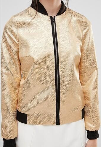 Women Fashion Gold Quilted Ma1 Bomber Jacket Autumn Waterproof Lightweight