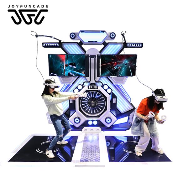 Dual-screen synchronized two-player VR standing Platform arena equipped with turbine lighting and wireless overhead bracket