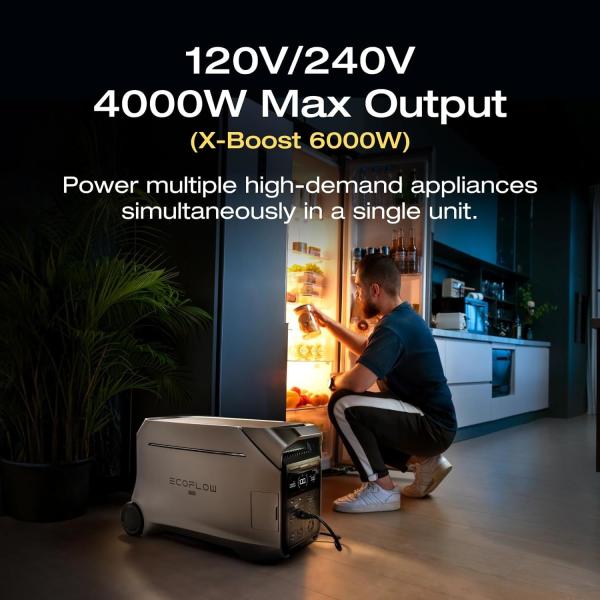 太陽光発電機 4000wh エコフロー デルタ PRO 3 120/240V 4000W AC出力,家庭用携帯発電所