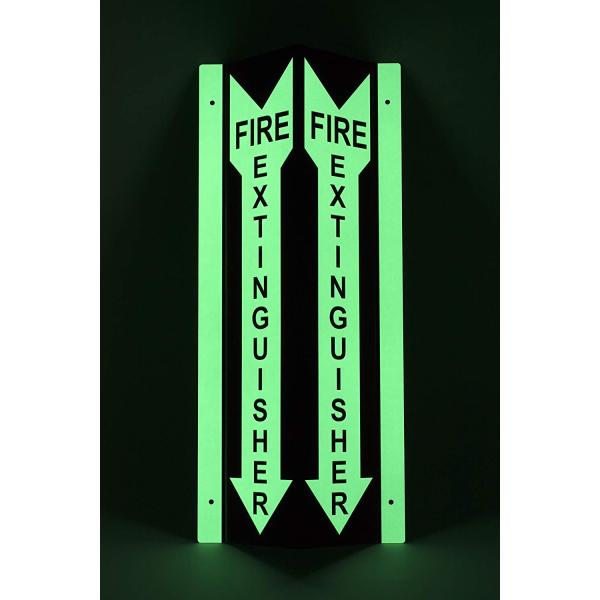 Aluminum Folded Photoluminescent Fire Signs Extinguisher Down Arrow Glow In The Dark