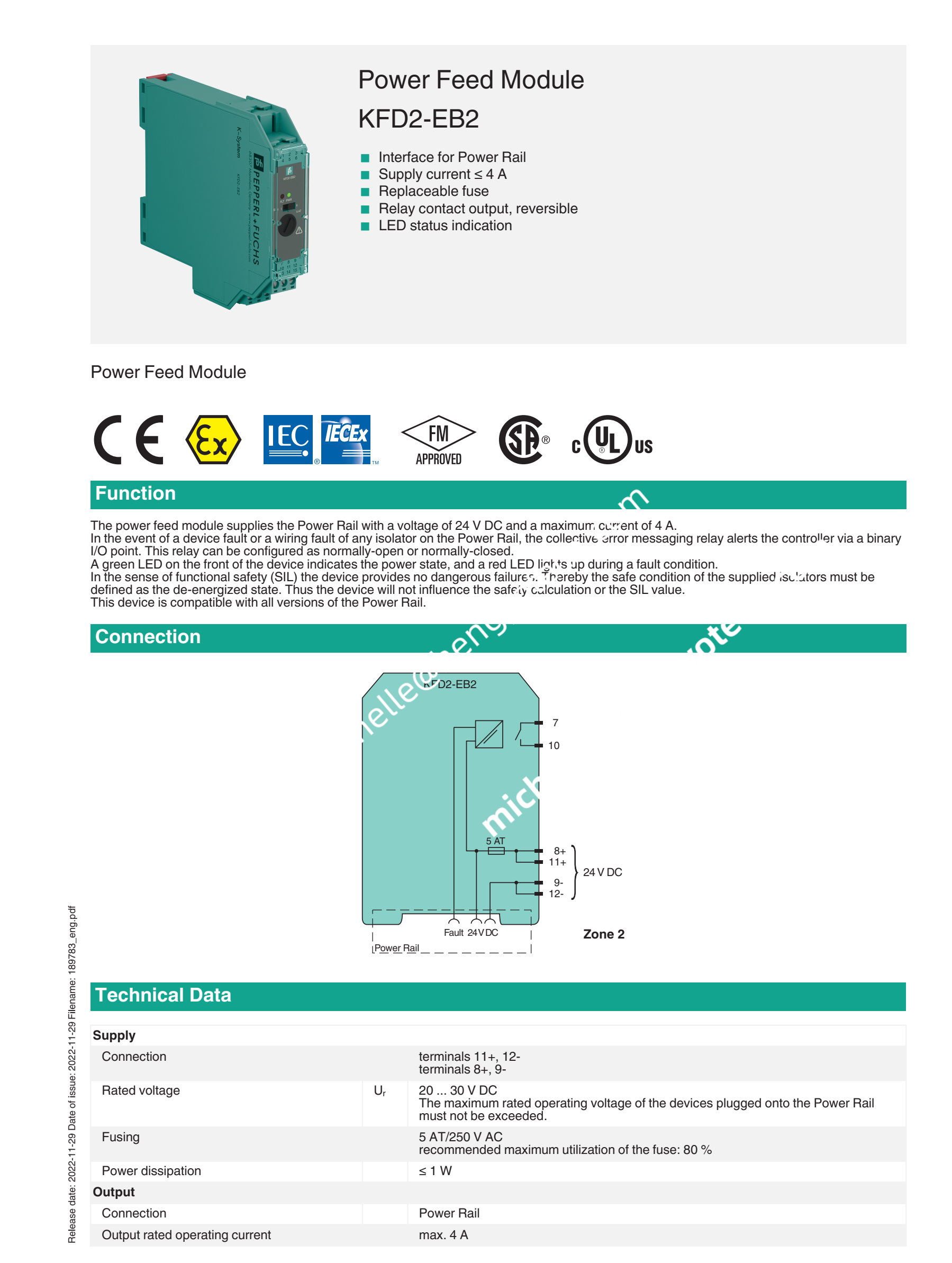 PEPPERL+FUCHS Power Feed Module KFD2-EB2 Safety Barrier Zener Barrier Isolator