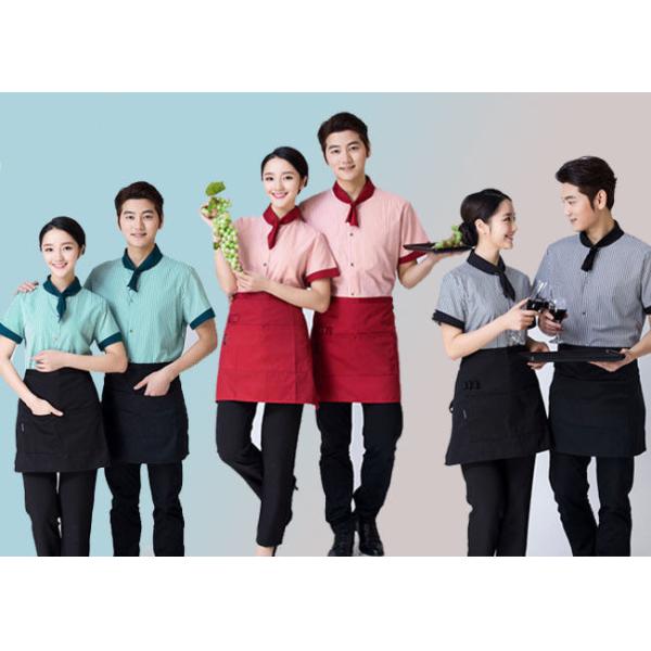 Embroidered Unique Restaurant Uniforms With Single Row Transparent Resin Buttons