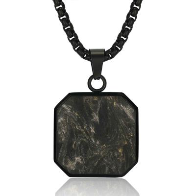 Waterproof Forged Carton Fiber Jewelry Hypoallergenic Square Bar Geometric Necklace Pendant