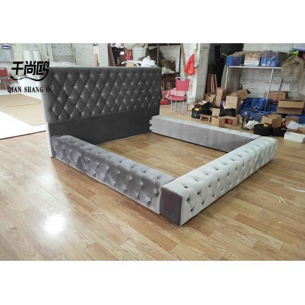 Luxury bedroom furniture modern design soft bed high headboard velvet king size bed