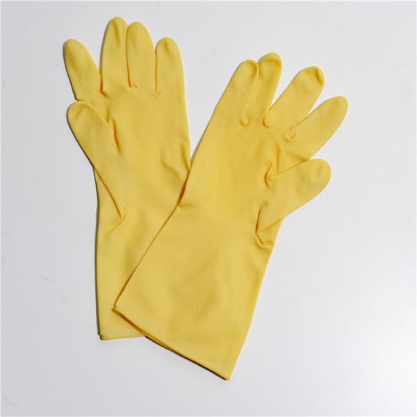 Yellow Reusable Industrial Rubber Gloves Multi Purpose Wrist Protection