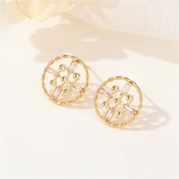 Wholesale Jewelry DIY Earring Accessories Heart-shaped Braided Earrings Round Hollow Zircon Paste Pearl  Earring