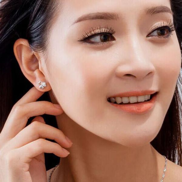 925 Silver Plate Earrings with Cubic Zircon Trefoil Stud Earrings(EESTUD06)