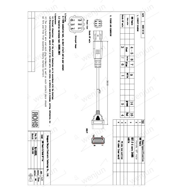 Совместимый кабель Multiscene Honda OBD с соединительной муфтой с внутренней резьбой 6 Pin