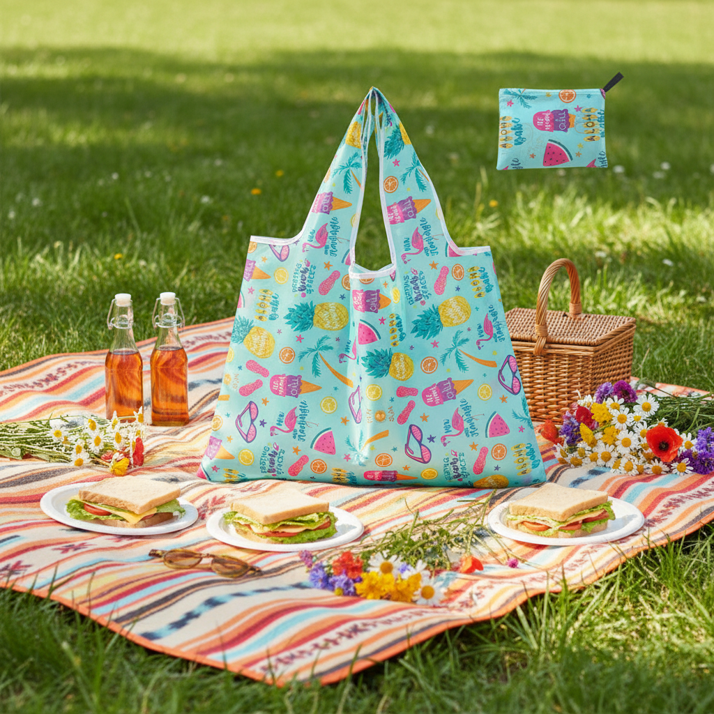 Custom Tote Bag - Foldable Square Reusable Polyester Shopping Bag, Fashion & Portable Design