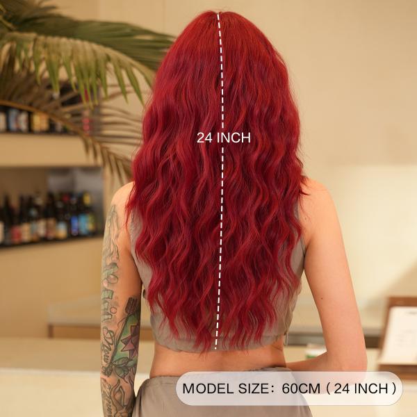 Fashion Long Body Wave Hair Red Synthetic Wigs For Women