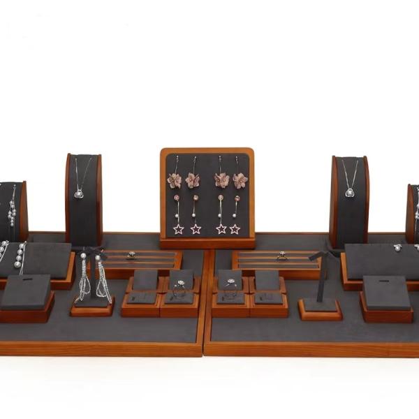 Customized Ring Earring Pendant Necklace Set Display Wood Grain Jewelry Storage Trays