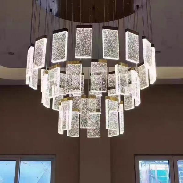 Hotel Lobby Staircase Lighting Aluminum And Crystal Pendant Lamp For Modern Design