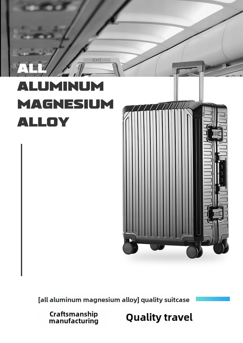 All-Aluminum Magnesium Alloy Travel Suitcase Unisex Fashionable Universal Wheel Boarding Luggage Men's Women's Metal Trolley for