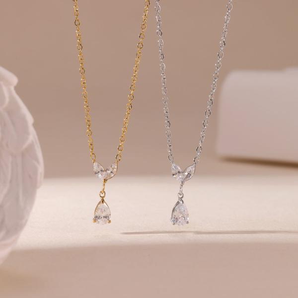 Trendy Stainless Steel Women's Necklace With Marquise And Pear Zircon Stones