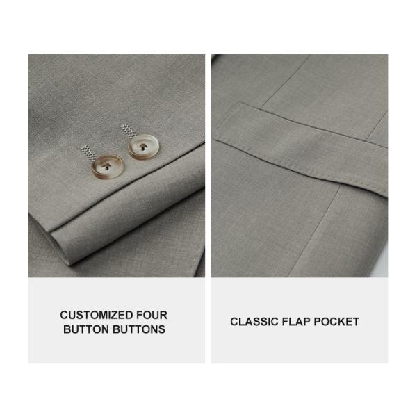 British Wool/Silk Light Gray Men's Suit for Business Casual Groom Wedding Formal Style