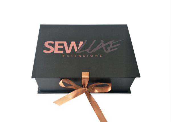 Full Color Printed Folding Gift Boxes , Folding Cardboard Box With Ribbon Closure