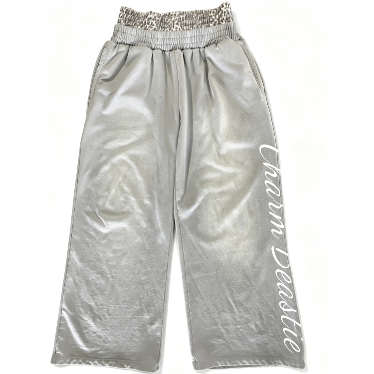 Faded Mens Wide Leg Pants Leopard Waist Terry Wide Leg Sweatpants Vertical Letter Embroidery