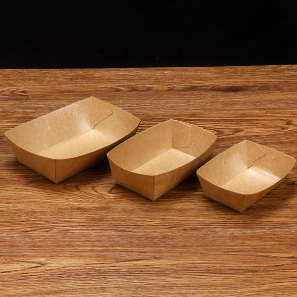 Grado de papel alimenticio a prueba de aceite bandeja barco cajas de papel Kraft para comida rápida y comida para llevar