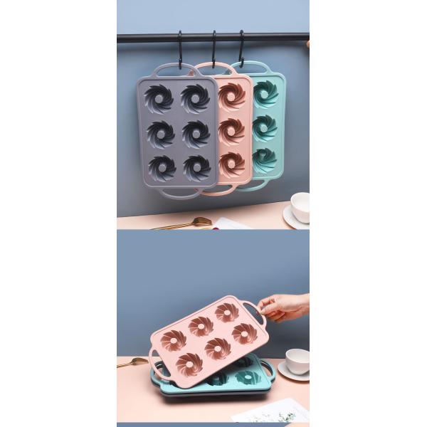Heat Resistant 6 Cavity Silicone Baking Mold With Iron Handle