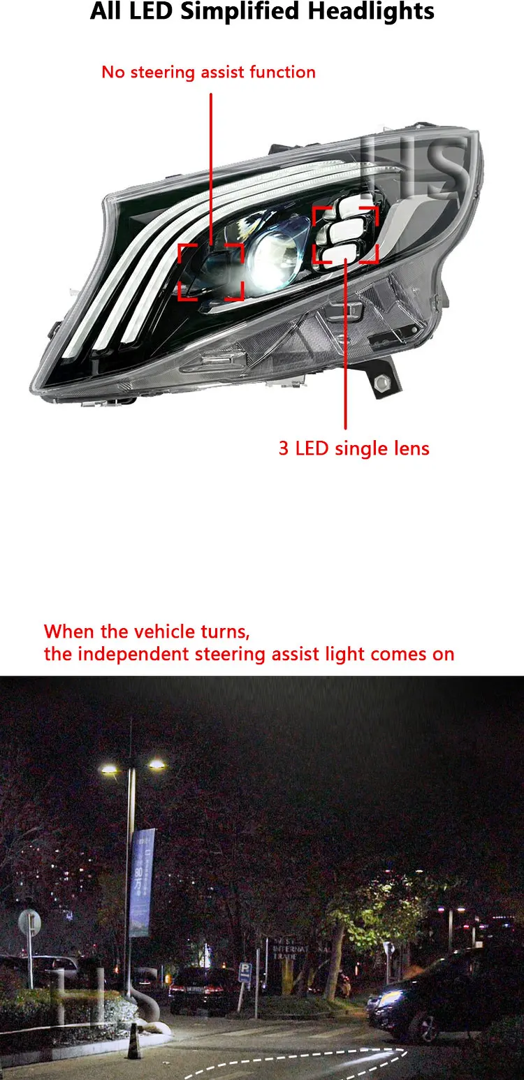 Сборка фар для Mercedes Benz VITO V Class 2016-2020 Ретрофит Maybach DRL LED Свет Желтый Поток Поворота V260