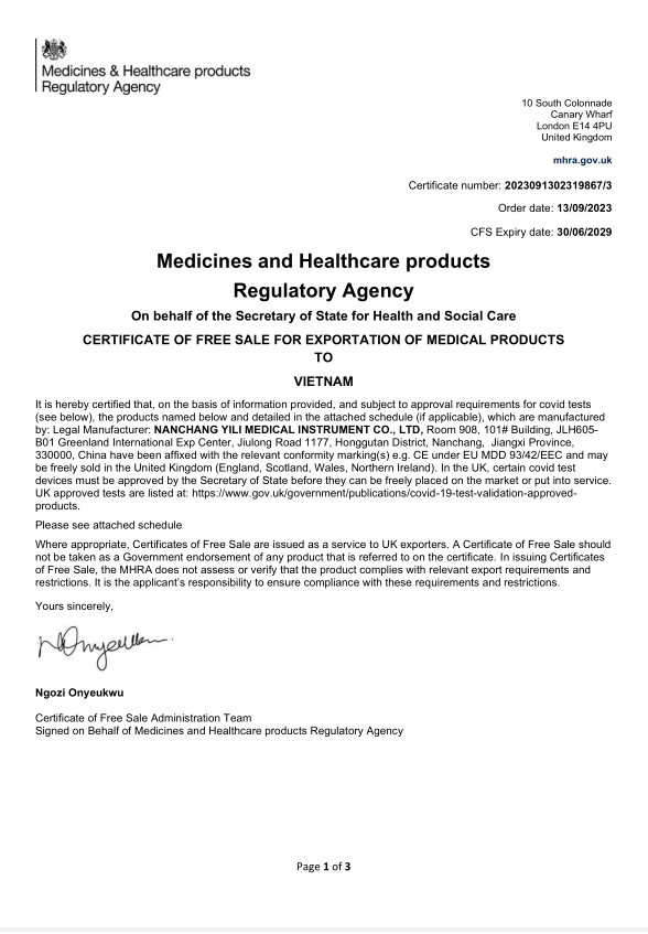 Nanchang YiLi Medical Instrument Co.,LTD Сертификации