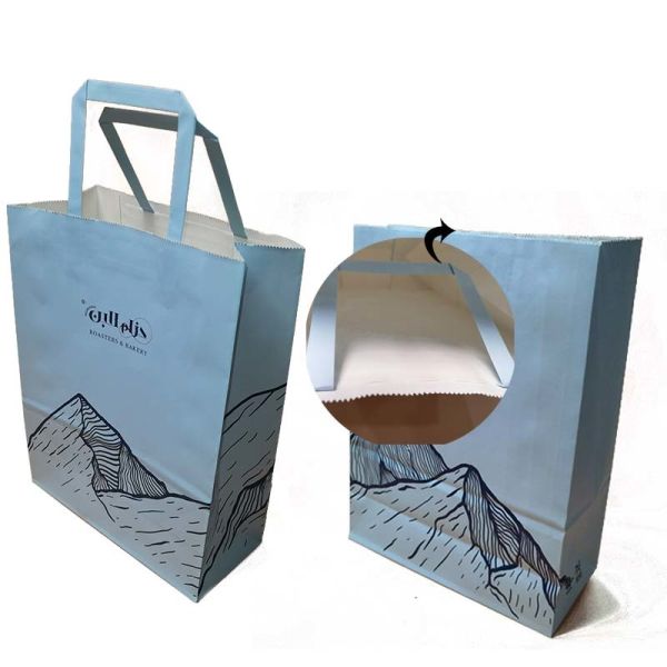 Recyclable Flat Handle Kraft Paper Bags Custom Size Gift Sacks For Supermarket Souvenir Merchandise Packing