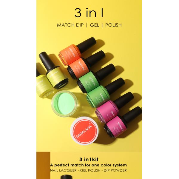 3 in 1 Gel  Nail Polish and Dipping Powder Gel Set Clear Dip Powder Base Polish High Quality Remover Wholesale Colors