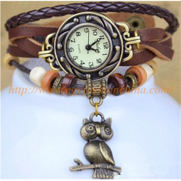 Owl Bird Pendant Watch Vintage Bracelet Watch Genuine Leather Watch Strap Quartz Watches