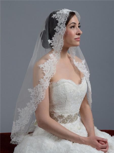 Embroidery Cord lace with Rhinstone  Ivory/White Bridal Veil  Wedding Accessories