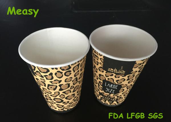 Leopard Print Disposable Hot Paper Cups For Cafe Store / Restaurant