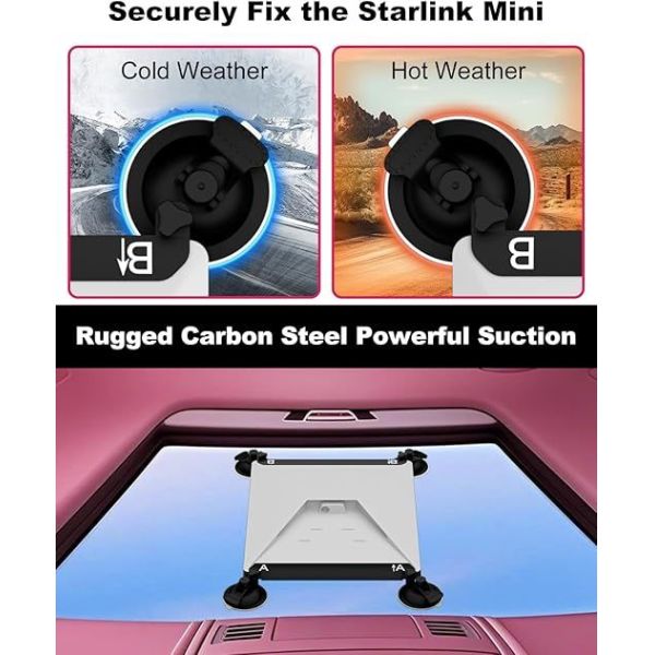 Heavy-Duty Suction Cup Car Mount for Starlink Mini, Secure Vehicle Roof Adapter Kit for Driving