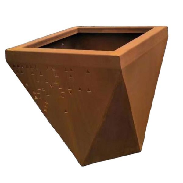 Square Rusted Corten Flower Pot Metal Flower Planter For Garden / Yard