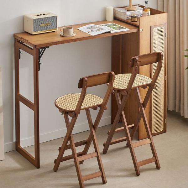 Bar Dining Table and Chair Set, Cabinet with Folding Platform Space-Saving Small Side Eating Stand in Kitchen