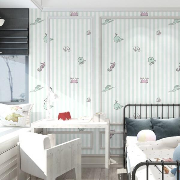 Sea World Cartoon Kids Room Wall Sticker Eco-friendly Kids Room Decoration Wall Paper 3D