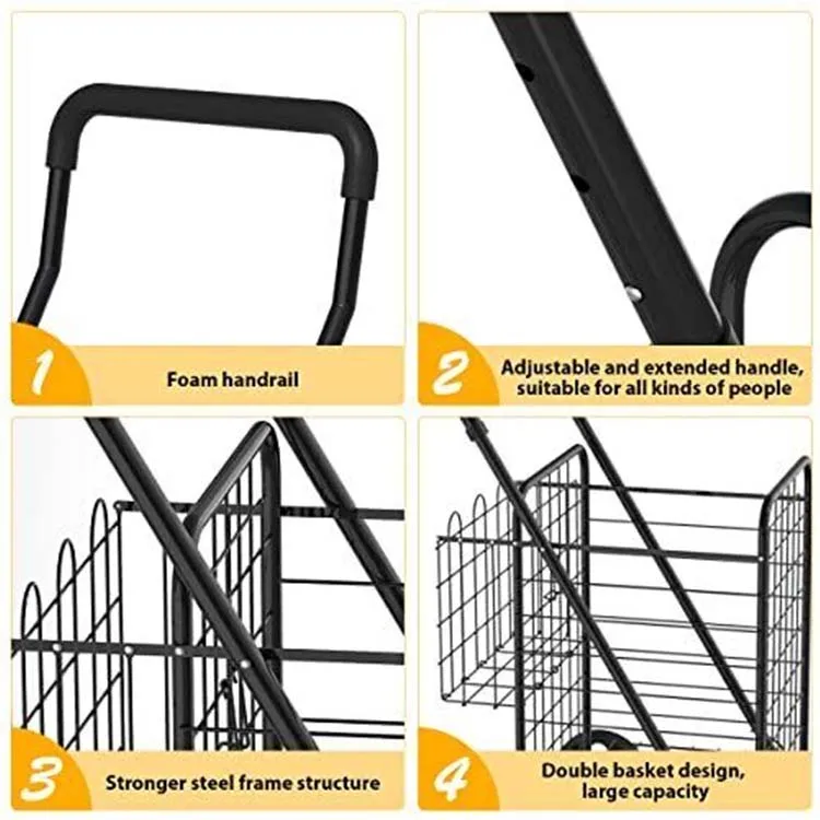 360 колесные колеса Торговая тележка двойная корзина складная портативная тележка