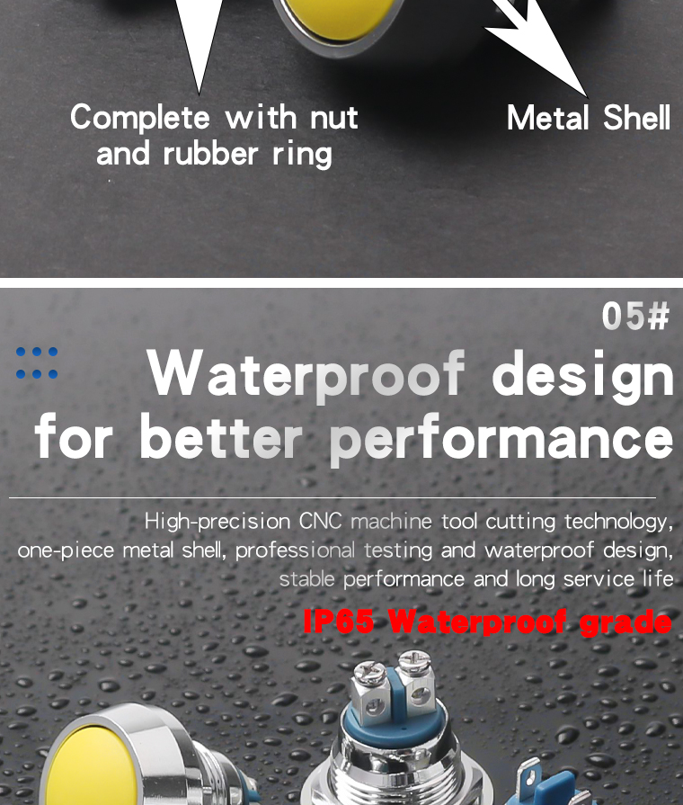 12MM Metal Push Button Switch Ball Head Momentary 1NO Colorful Switch Screw Welding Foot Self-recovery Terminal IP65 220V