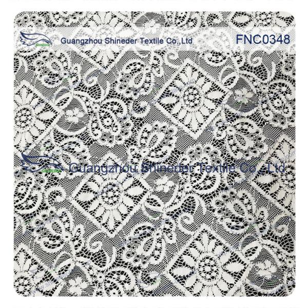 150CM Cotton Nylon Polyester  Lace Fabric Rhombic Floral Black Cord
