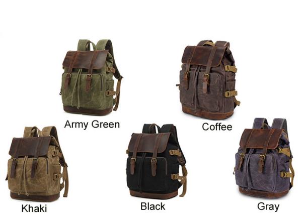 Soekidy Mens Waxed Canvas Carry On Travel Bag Genuine Leather Backpack