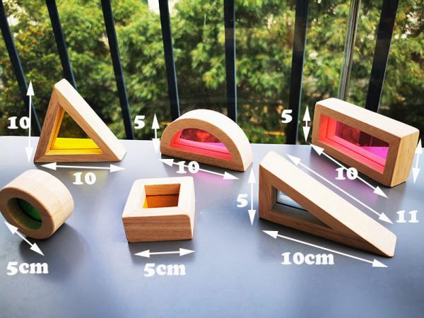 Kids Montessori Wooden Toy Sensory Rainbow Mirror Blocks Solid Rubber Wood Stacking Acrylic Buliding Stacker Educational