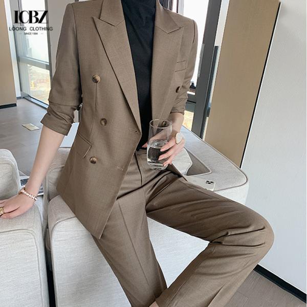 Полный рукав длина высокий резка V-ошейник деловые формальные брюки костюмы для женского офиса